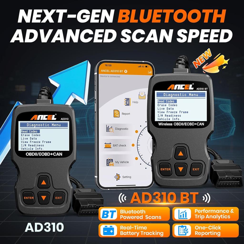 (Обновленный AD310) ANCEL AD310BT OBD2 Сканер Bluetooth - Читатель кодов неисправности двигателя, Escaner Automotriz С Премиум-приложением На IOS И Android, Автомобильный