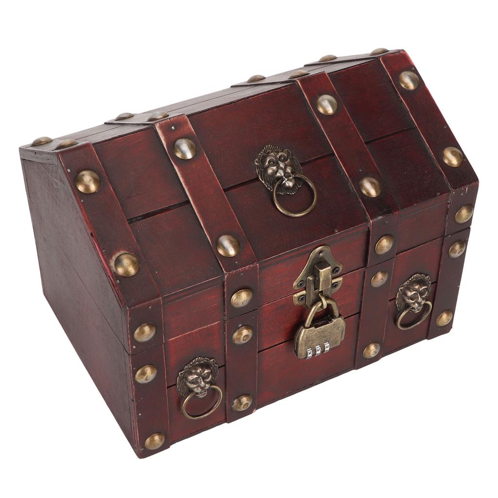 Treasure Chest Storage Box with Combination Lock Handcraft Exquisite Wood Treasure Box for Jewelry