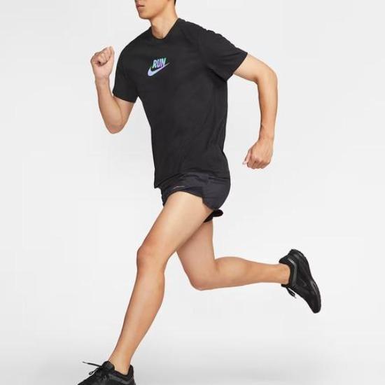Nike Мужская быстросохнущая вязаная футболка для бега с коротким рукавом, черная