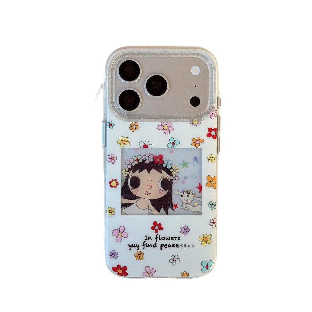 Чехол для iPhone 17 Pro Max с аниме-девочкой и цветами - Противоударный для Apple 16/15/14