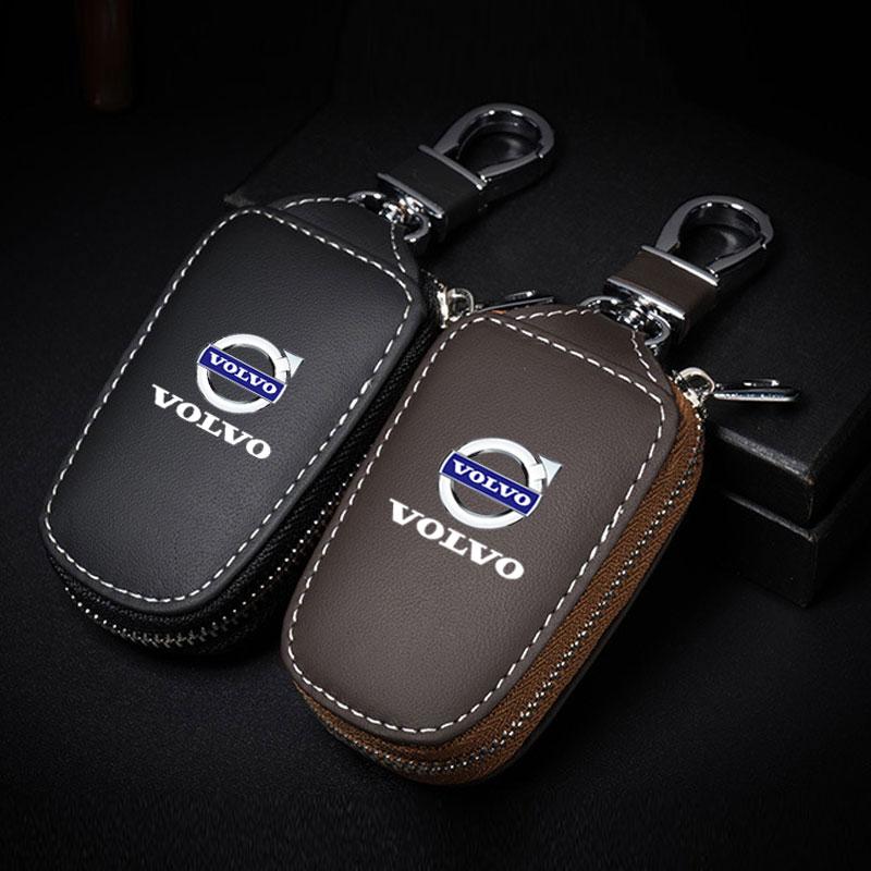 Leather Keychain Men Key Holder Organizer Pouch Car Key Wallet for Volvo RDESIGN S60 S90 XC40 XC60 XC90 AWD Car Accessories CN5