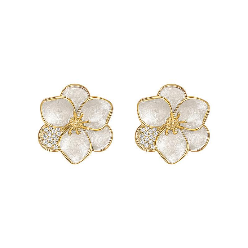 Zircon Glaze Flower Stud Earrings for Women Girl French Ins Vintage Fashion Korean Wedding Romantic Jewelry Gifts