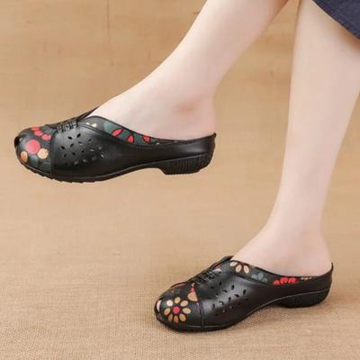 Женские уличные шлепанцы из натуральной кожи в этническом стиле, универсальные тапочки ручной работы на низком каблуке