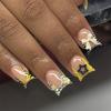 24Pcs Short Square Press On Nails White Rhinestone Flower French Tip Full Cover Reusable Fake Nail Tips