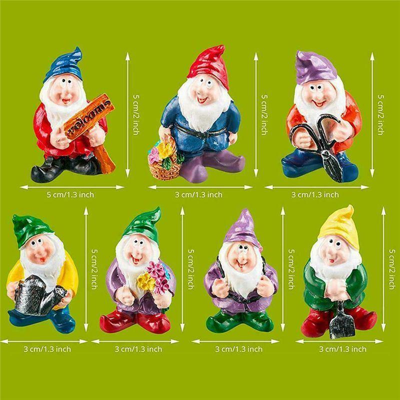 Очаровательные 7 шт. Мини-статуэтки гномов, идеально подходящие для красочного гномьего ландшафта и украшения сада