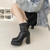 Новые женские ботильоны на высоком толстом каблуке, лакированные кожаные ботинки с молнией сзади, женские легкие модные дизайнерские черные ботильоны на платформе