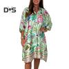 Женское платье больших размеров в стиле бохо с цветочным принтом, короткими рукавами, застежкой на пуговицы, V-образным вырезом, летнее повседневное платье-рубашка длиной до колена