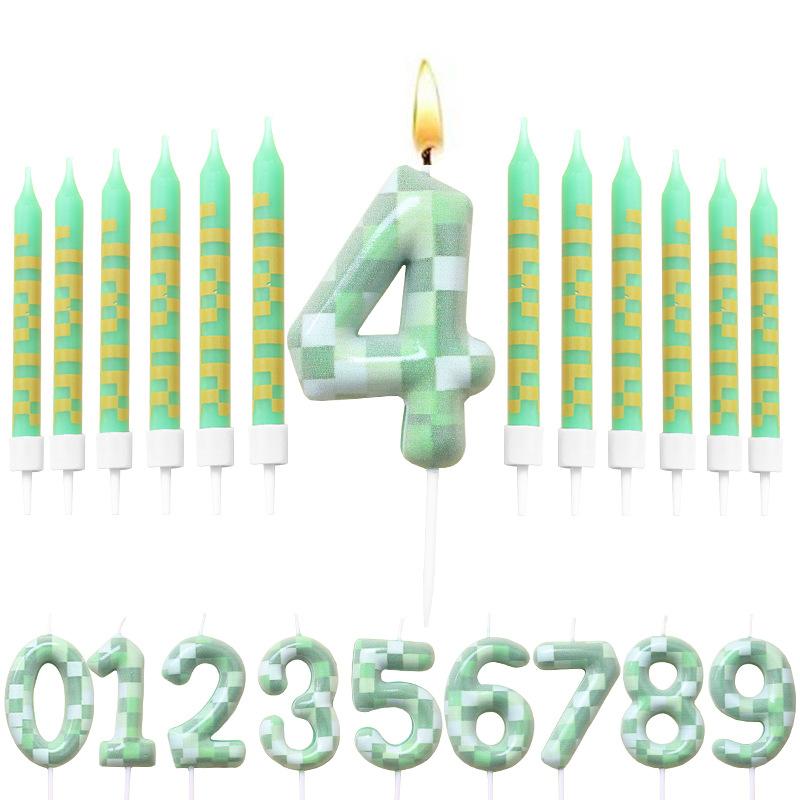 Minecraft Theme Red and Green 6 Candles Birthday Numbers 0-9 Baking Decoration Combination