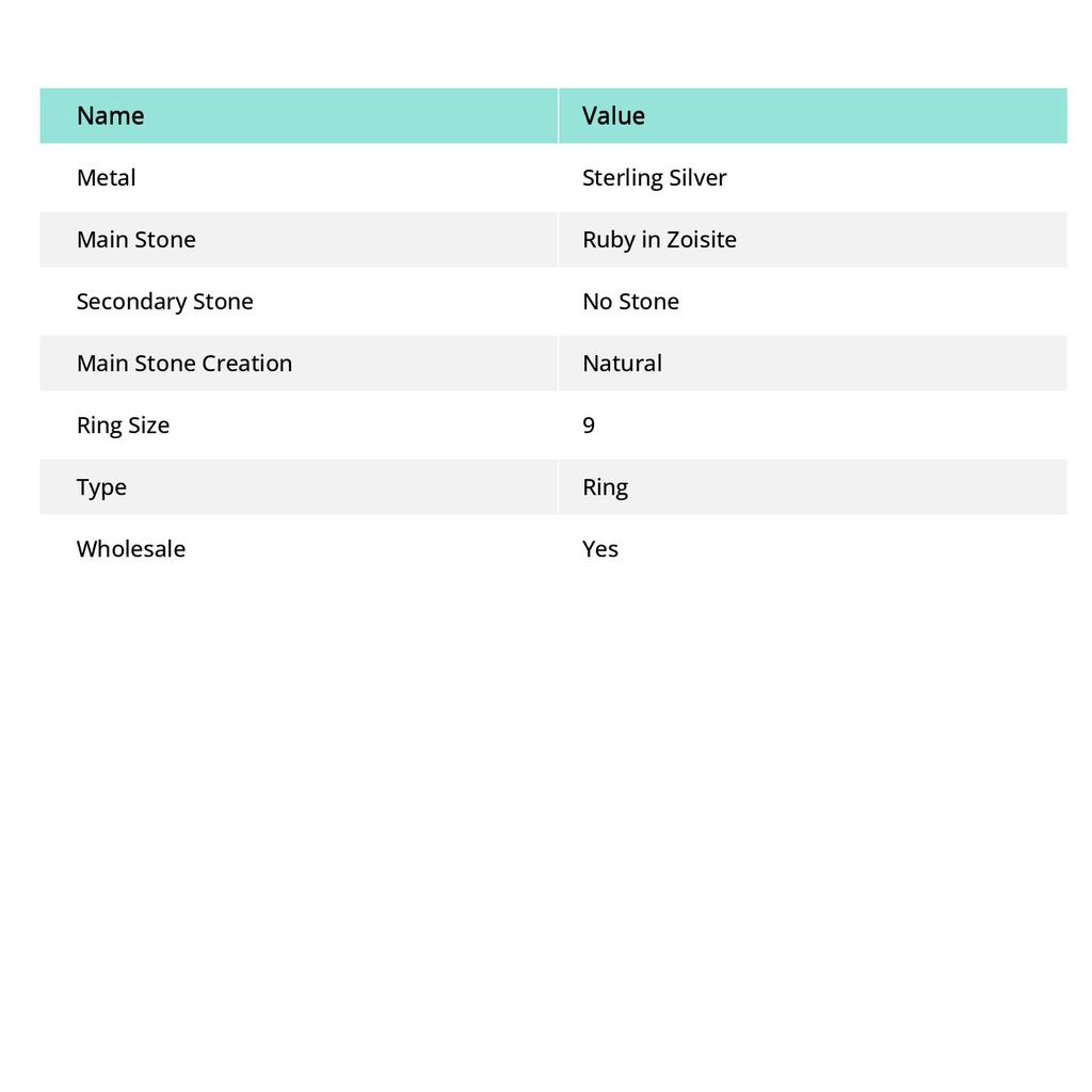 Рубин в цоизите Ручной работы Ювелирное изделие из стерлингового серебра 925 пробы Кольцо Размер 9 l3l99