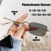 Rimless Photochromic Reading Eyeglasses Luxury Women Men Discolored Far Sight Glasses Anti Blue Light Presbyopia Eyeglasses