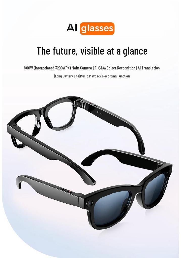 AI Translation HD Camera Smart Glasses: 800W Pixels, WiFi, Anti-shake, Call & Music Enabled