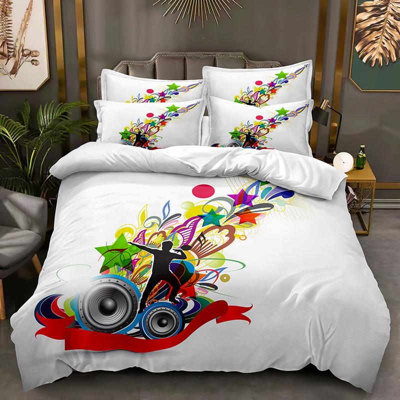 Lightweight Music Bedding Set 3D Duvet Cover 2/3 Pieces AU/DE/EU Full Size Double Quilt Cover Boys Music Enthusiast Room Cover Birthday Gift