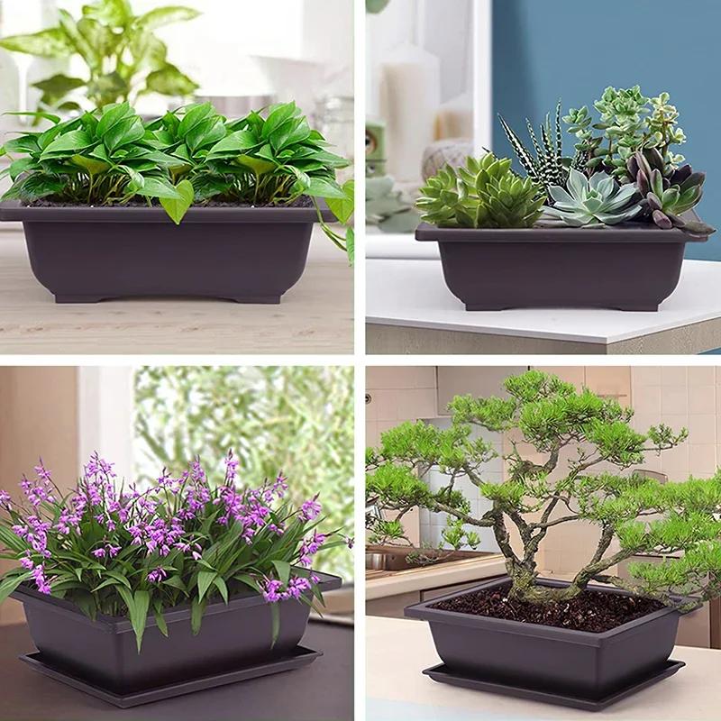 Flowerpots Plastic Plants Pots With Trays Garden Landscape Bonsai Pot Outdoor Rectangular Square Planter Flower Pot Home Decor