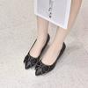 Pointed High Heels Women's Spring and Summer New Bow Cowhide Shallow Mouth Single Shoes Simple Temperament Fashion Shoes