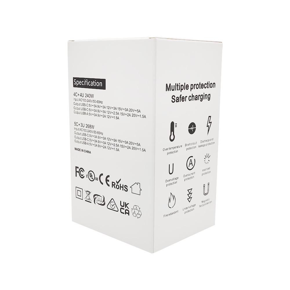 Настольное зарядное устройство Gallium Nitride на 8 портов, 268 Вт, 240 Вт PD.