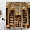 3D Библиотека Занавеска для душа, Винтажный книжный шкаф Книги Готика Магия Полиэстер Принтованная ткань Ванная комната Декоративные аксессуары для ванны