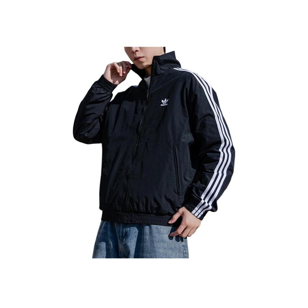 adidas Оригинальная мужская куртка Firebird Woven Stand Collar Retro Fashion Loose Versatile Logo Jacket Black KB2466