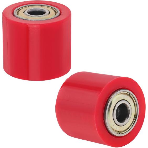 2Pcs 8mm Chain Tensioner Guide Wheel, Drive Pulley Roller for Motorcycle | Pre-installed 608Z bearings, no assembly needed. Rubber + steel