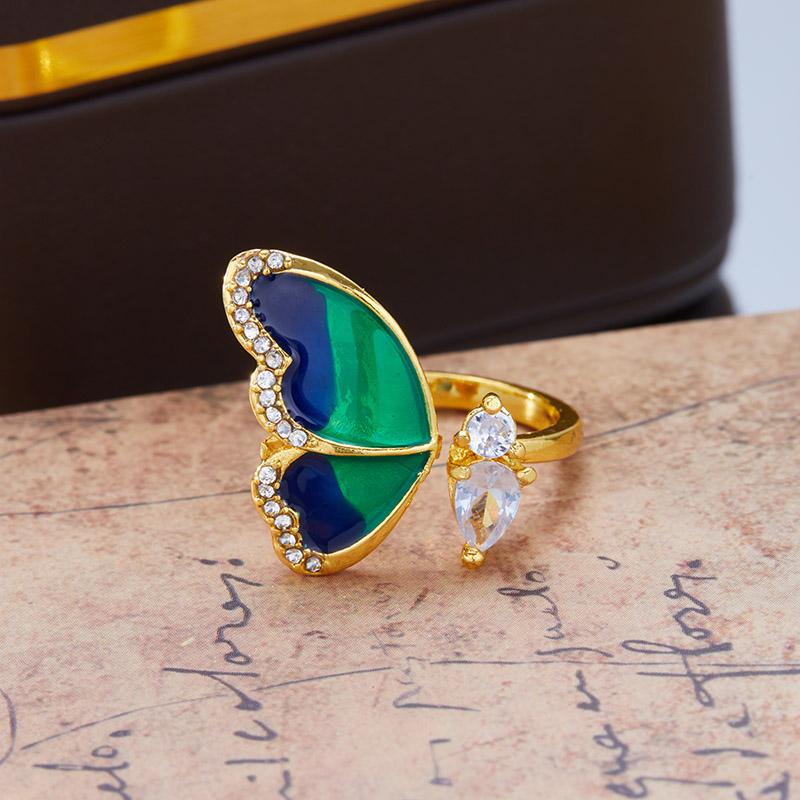 Adjustable Blue Butterfly Ring for Women Elegant Romantic Birthday Gift Simple Fashion Jewelry