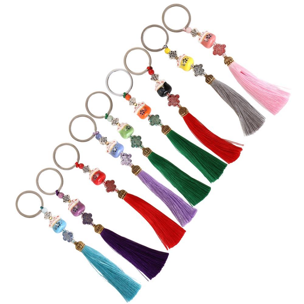 Key Ring Kids Toy Random Tassel Weaving Key Chains Key Holder Lucky Cat Keyring Lucky Cat Keychain