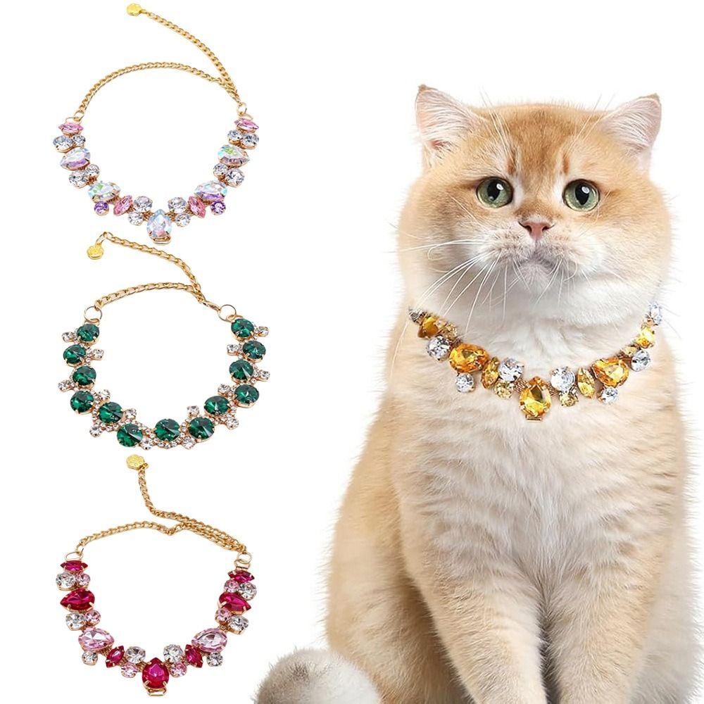Stainless Steel Pet Necklace Adjustable Dog Collar Luxury Diamond Collar For Cats
