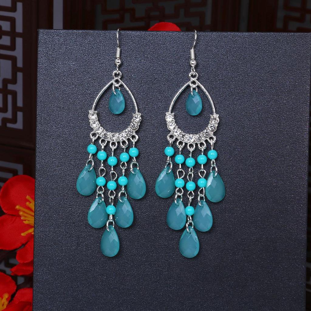 Серьги-кисточки с рисовыми бусинами и каплями воды в стиле бохо - этнический стиль, яркая индивидуальность