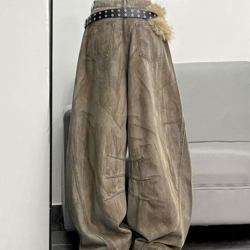 Стиль Пустоши Тай-дай Винтажные Джинсы Мешковатые Широкие Штаны Женская Одежда Хай-стрит Брюки С Принтом Звезды Буквы Джинсовые Брюки Новые