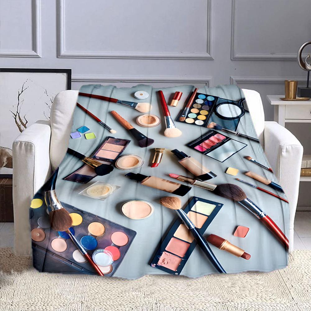 Makeup Products and Brushes Design Patterned flannel blanket perfect for the bedroom living room, sofa, or a little nap