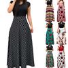 Women Short Sleeve Vintage Floral Dress Skirt Party Long Beach Clothes Maxi Crew Neck S-3XL
