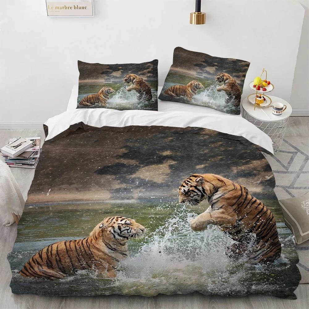 Комплект постельного белья Тигр, Пододеяльник с принтом животного, Наволочка, Украшение для дома и спальни, Подарок для мальчика/взрослого, Комплекты одеяла 2/3 предмета