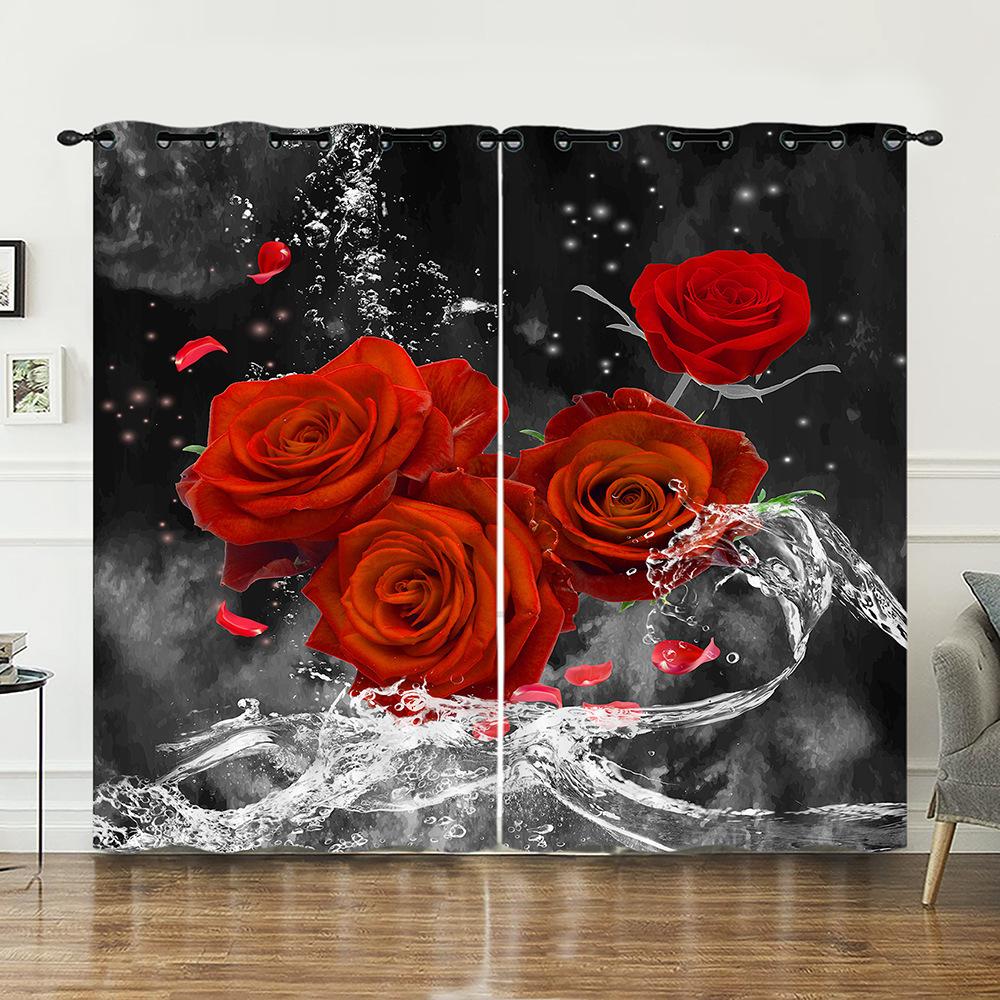 Curtains Rose Love Valentine Hunliji Curtains Bedroom Living Room Blackout Curtain Perforated