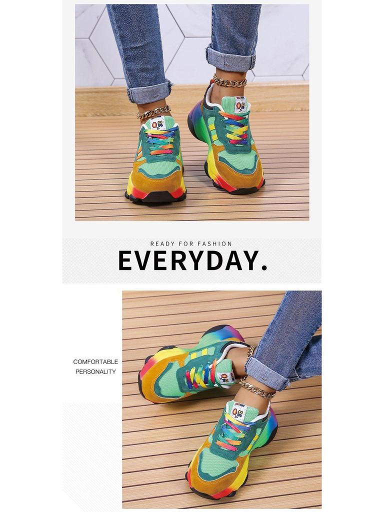 Plus Size Women's Dad Sneakers, Thick Sole, Height-Increasing, Rainbow Trendy, Versatile Mesh Running Shoes (Sizes 35-43)