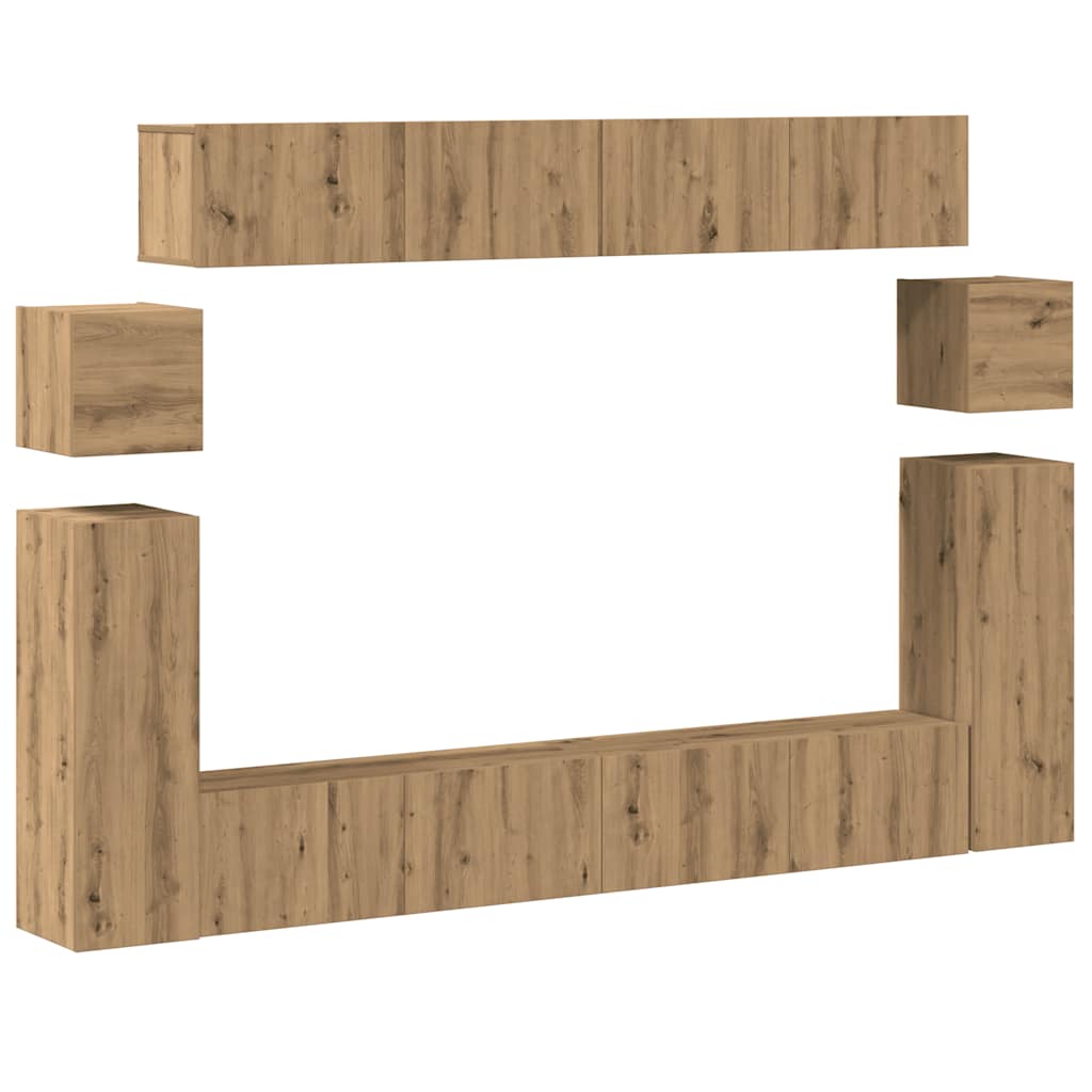 8 piece wall mounted TV cabinet set Artisan Oak finish engineered wood