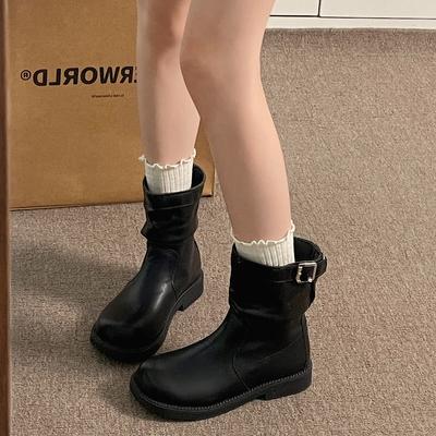 Винтажные черные премиальные британские ботинки на платформе Мартин женские 2025 новая осень с юбкой, тонкие ботинки на наборном каблуке