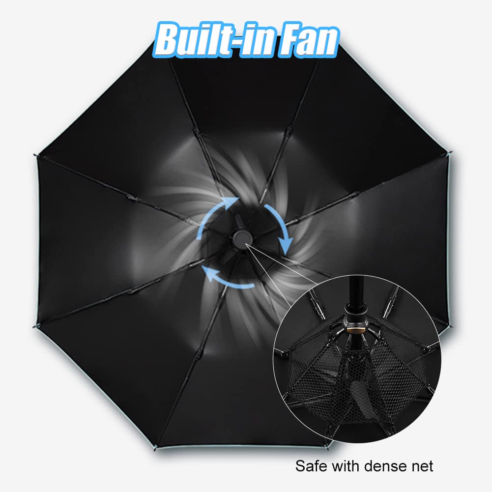 Sun Umbrella with Fan Misting,Portable Fan for UPF 50+ Sun,Cooling Umbrella,Summer Cooler for Outdoor Beach,Battery Powered
