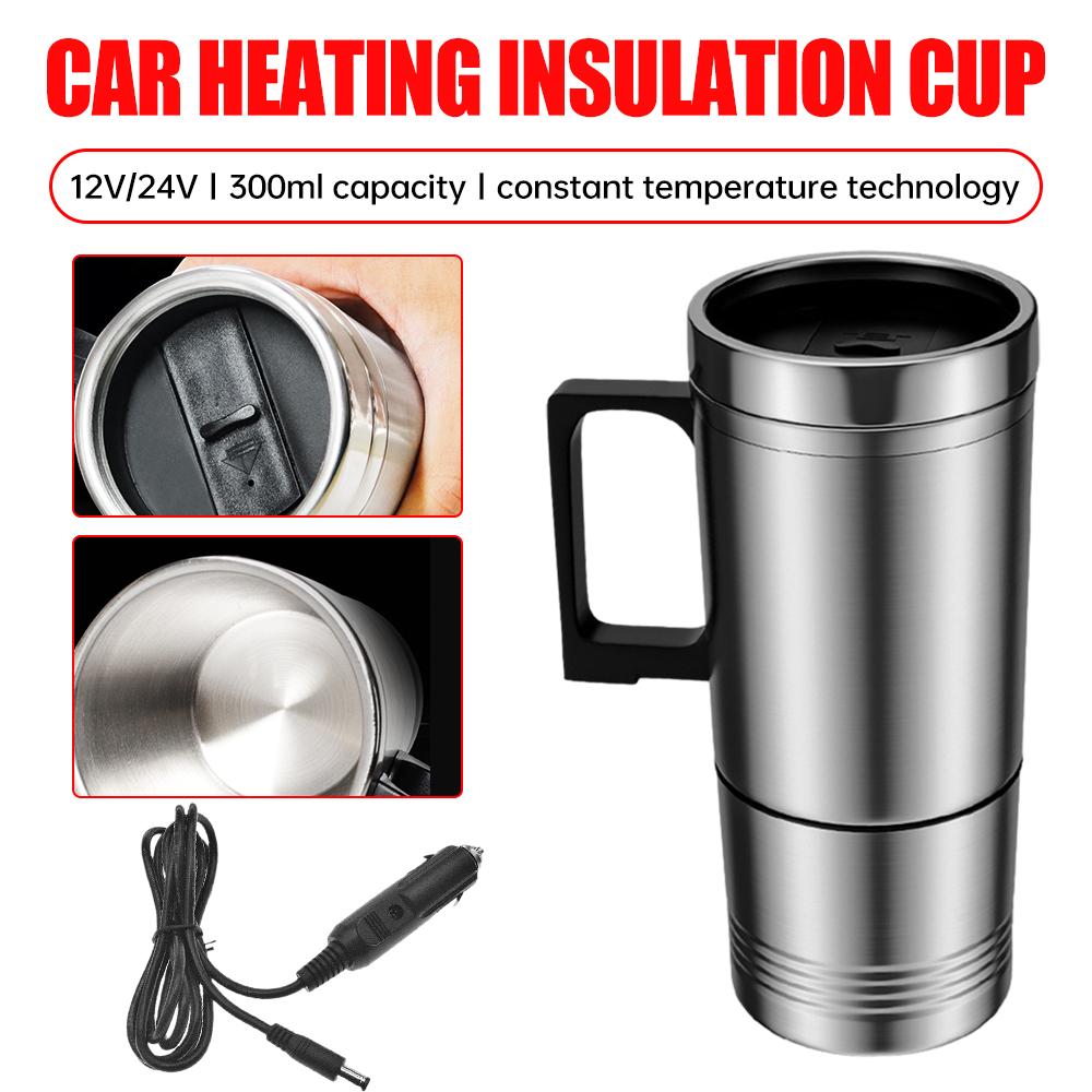Автомобильный электрический нагревательный стаканчик Дорожный электрический чайник Электрический нагревательный автомобильный чайник 300 мл Вода Кофе Молоко Термокружка из нержавеющей стали