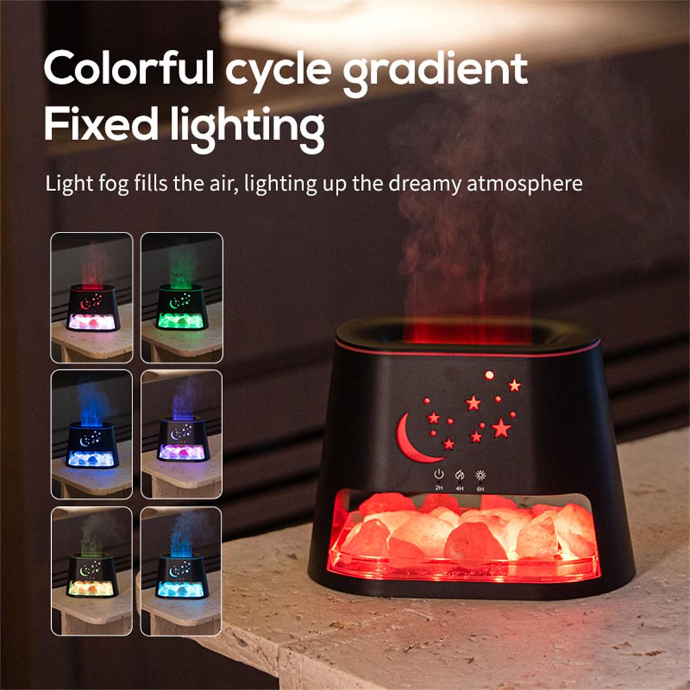 USB Salt Stone Flame Diffuser 3D Fire Effect Air Humidifier with 7 Color Lights for Home/Office Desktop