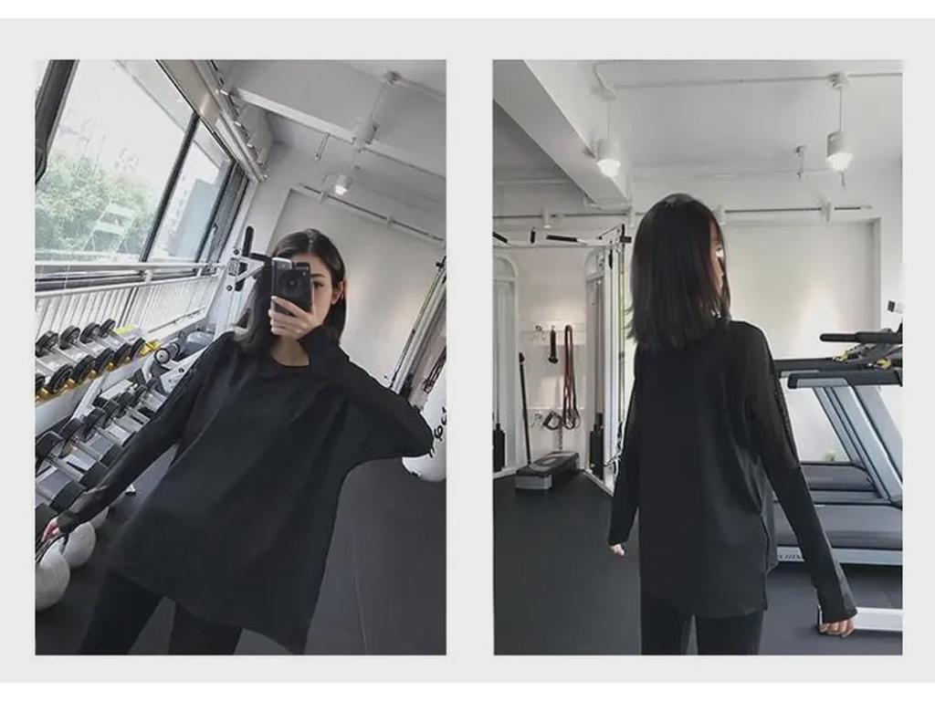 Celebrity Slim Breathable Yoga T-Shirt - Women's Quick-Dry Mesh Long Sleeve, Loose Fit for Spring & Autumn Workouts