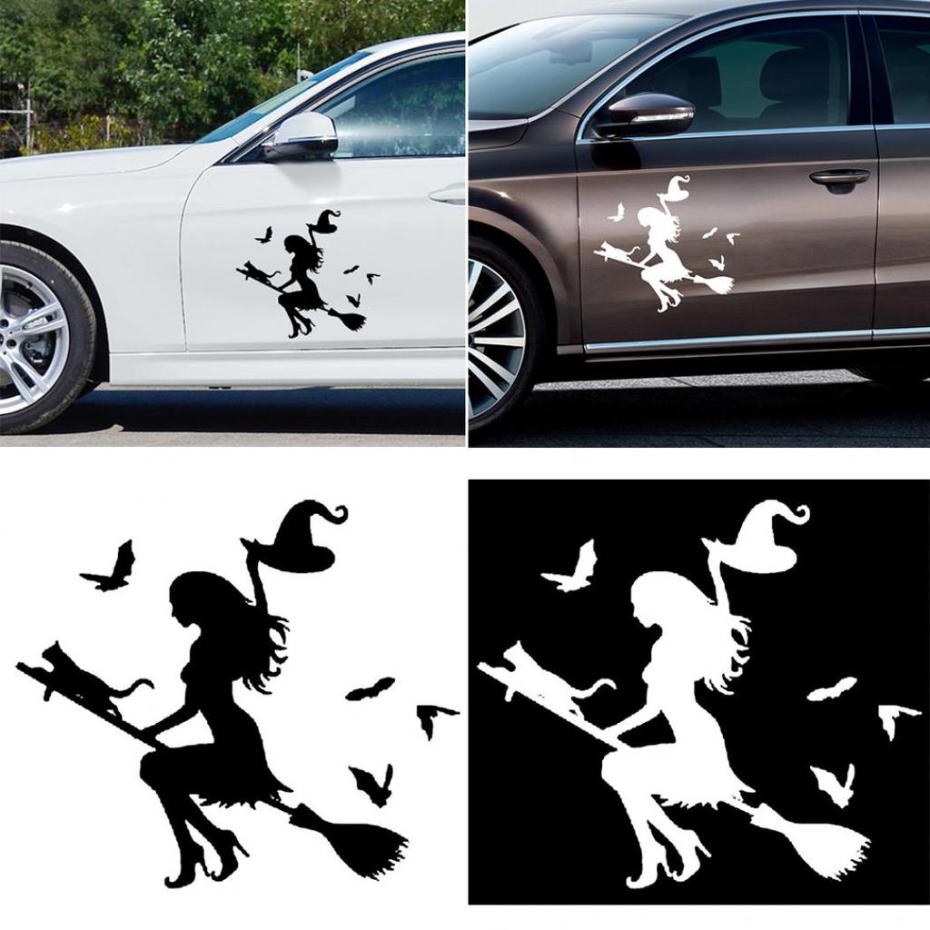 Witch On Flying Broom Car Auto Sticker Bumper Window Laptop Halloween DIY Decal