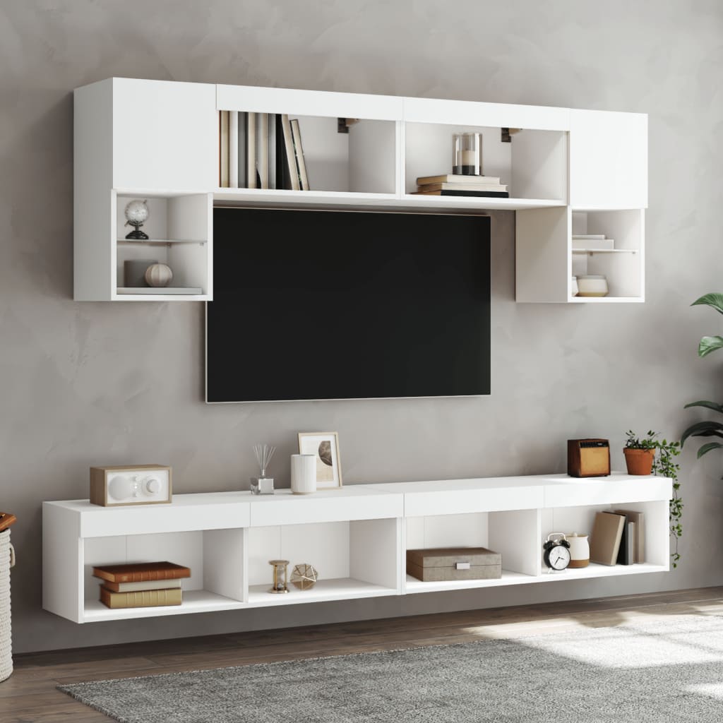 6-Częściowy Zestaw Mebli Tv Z Led, Biały