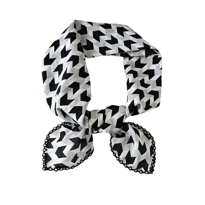 70% Cotton Linen Small Square Silk Scarf - Korean Style Floral Design for Versatile Neckwear and Decorative Use