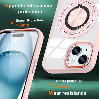 Чехол для iPhone 15, совместимый с MagSafe, PC+TPU, подставка, прозрачная накладка для телефона