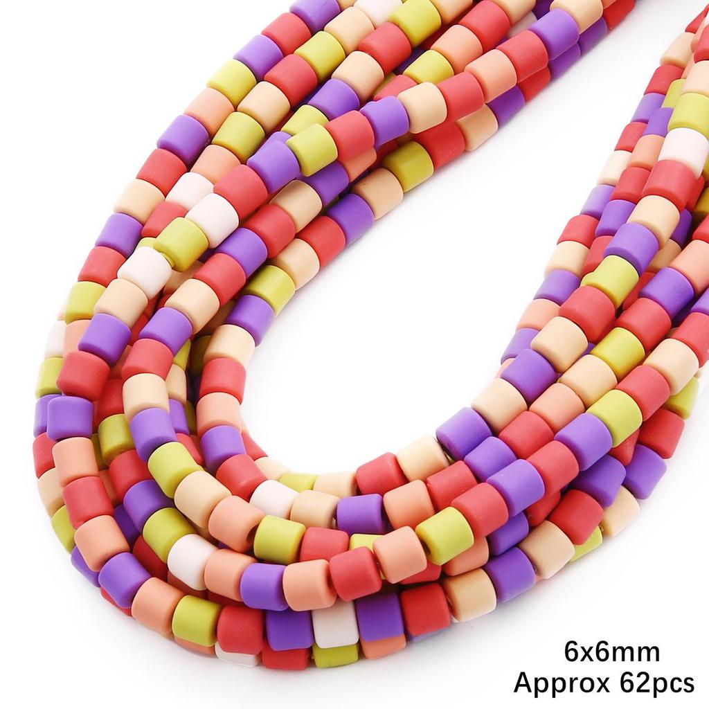 60pcs/Bag 6x6mm Flat Round Cylinder Polymer Resin Clay Beads Loose Spacer Handmade Beads For DIY Jewelry Making Bracelets Necklaces Crafts 38cm/15
