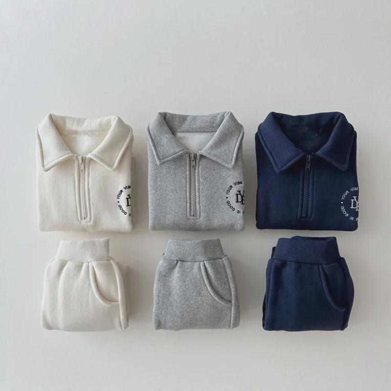 Korean Kids' Winter Two-Piece: Fashion Pants & Patterned Fleece Sweater