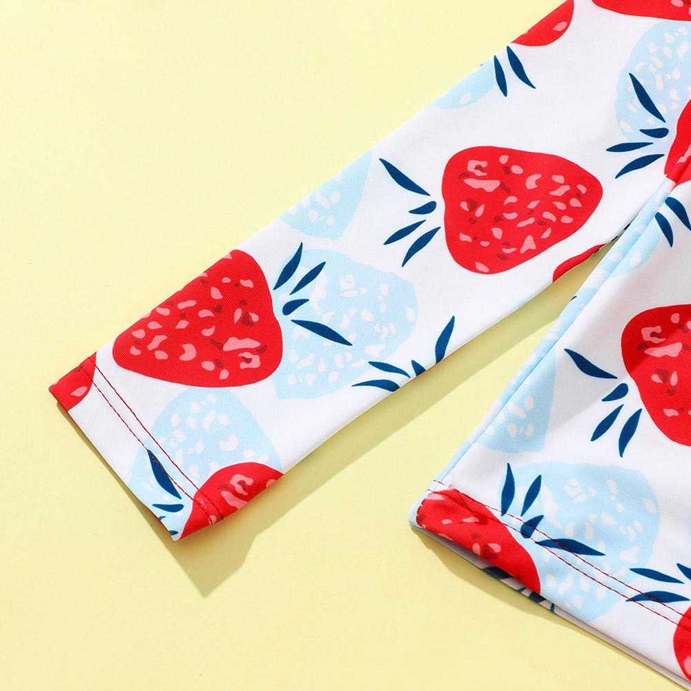 Baby Toddler Girls Rashguard Two Pieces Swimsuit Set Long Sleeve Strawberry Print Bathing Suits Ruffle Striped Bikini Bottoms Swimwear 1-6T