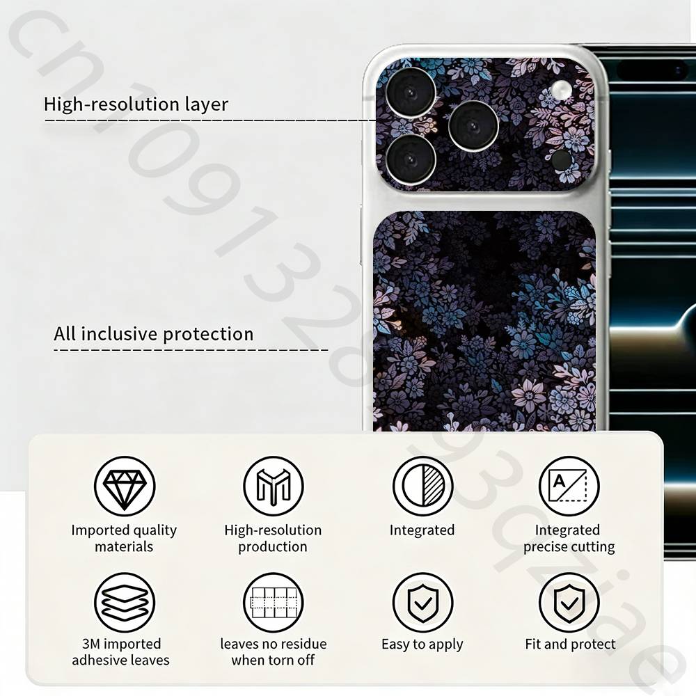 Цветочная наклейка-скин Decal Skin Wrap для iPhone 17 Pro/Pro max Защитная пленка для задней панели, рамки, камеры