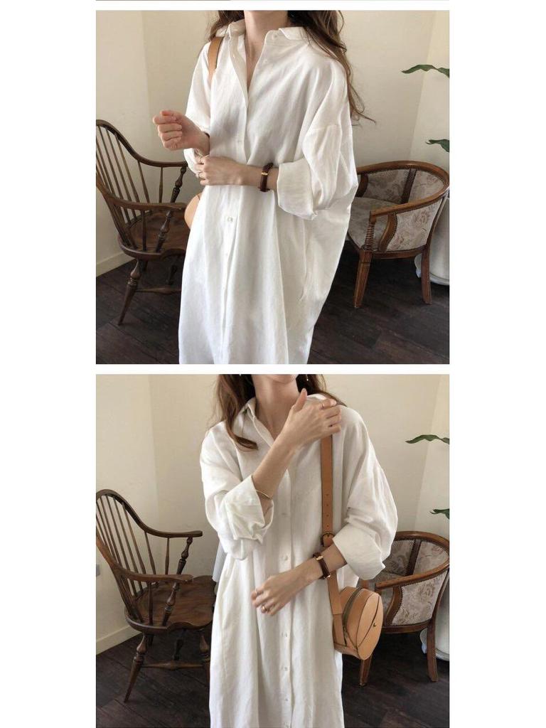 Korean Style Long Over-the-Knee Turn-Down Collar Cardigan Shirt for Women's Spring/Summer Sun Protection