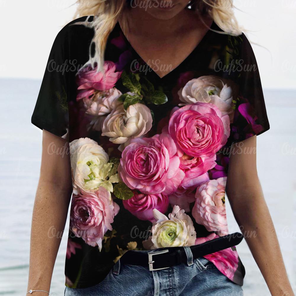 2024 Верхняя женская футболка с цветочным принтом, женская футболка большого размера, летняя женская одежда, дешевая женская рубашка с коротким рукавом, модная