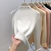Simple Semi-turtleneck Knitted Sweater Women's Autumn and Winter Integrated Fleece Thickened Inner Top Fungus Edge Bottoming Shirt