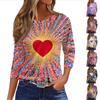 Women's Fashionable Casual Three Quarter Sleeve Printed Round Neck Top